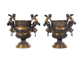 A Pair of Continental Bronze Urns