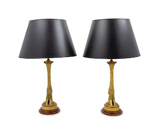 A Pair of Continental Bronze Goat's Hoof Table Lamps