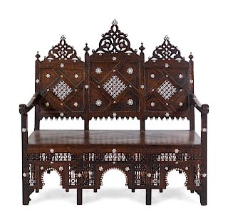 An Egyptian Carved and Inlaid Settee