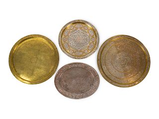 Four Middle Eastern Brass Trays 