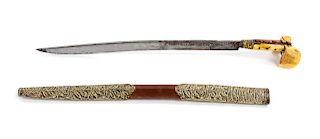 A Turkish Silver-Gilt Yataghan Sword