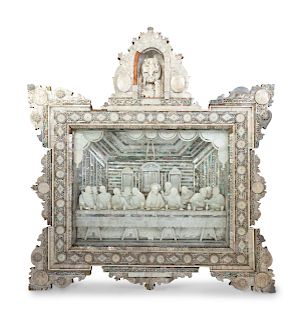 A Palestinian Carved Mother-of-Pearl and Abalone Last Supper Diorama