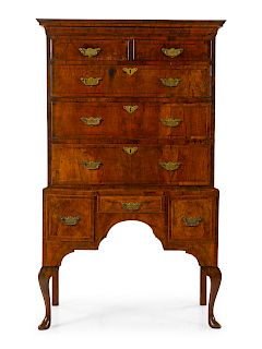 A George I Walnut Chest on Stand