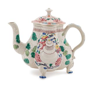 A Staffordshire Enameled Salt-Glazed Stoneware Teapot
