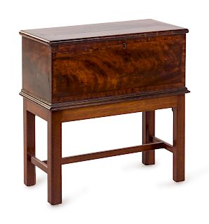 A Chippendale Veneered and Figured Mahogany Box on Stand