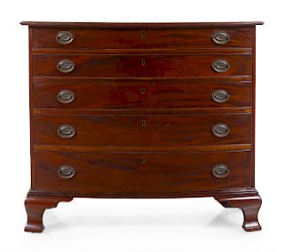 A Federal Figured Mahogany Bow-Front Chest of Drawers
