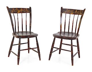 A Pair of Classical Grain-Painted and Stencil-Decorated Hitchcock Side Chairs