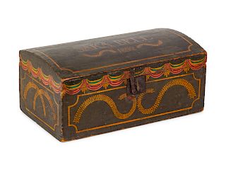A Classical Polychrome Painted Pine Dome-Top Blanket Chest