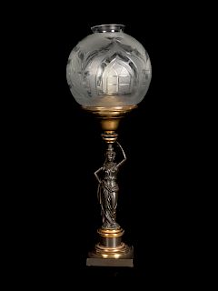 A Classical Patinated Bronze Figural Sinumbra Lamp