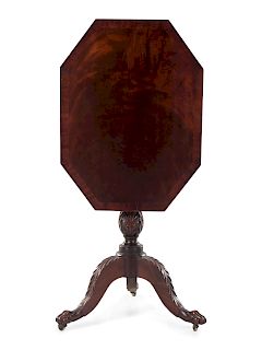 A Classical Carved and Figured Mahogany Octagonal Tilt-Top Candlestand