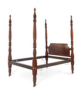 A Classical Carved Mahogany Four-Post Tester Bed