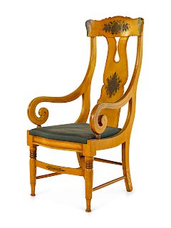 A Classical Stenciled and Yellow-Painted Armchair