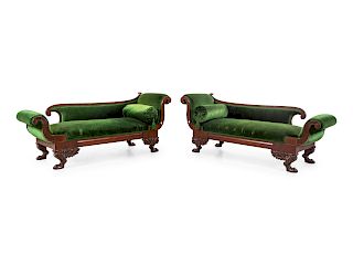 A Pair of Classical Carved Mahogany Recamiers