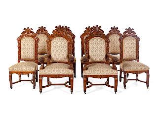 A Set of Eight Renaissance Revival Carved Oak Dining Chairs 