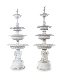 A Pair of Victorian Style Painted Iron Fountains