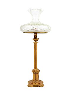 An American Gothic Revival Gilt Brass Sinumbra Lamp