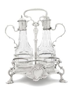 A George II Silver and Cut Glass Cruet Set