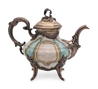 A French Silver Mounted Porcelain Teapot