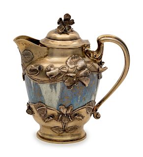 A French Art Nouveau Silver Mounted Stoneware Creamer
