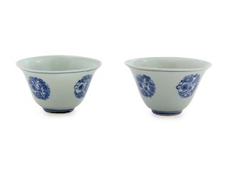 A Pair of Chinese Blue and White PorcelainWine Cups
