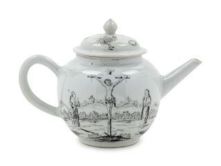 A Chinese Export Western Subject Porcelain Teapot