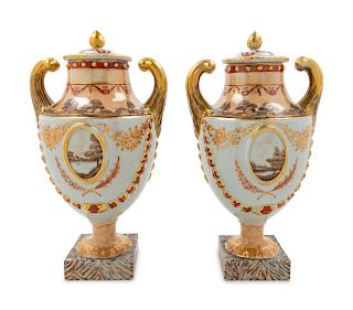 A Pair of Chinese Export Porcelain Urns
