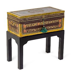 A Chinese Export Painted Leather and Studded Camphor Chest