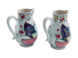 A Pair of Chinese Export Tobacco Leaf Porcelain Jugs