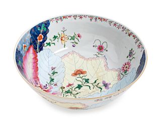 A Chinese Export Tobacco Leaf Porcelain Punch Bowl