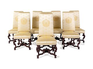 A Set of Eight Louis XIV Style Painted Dining Chairs