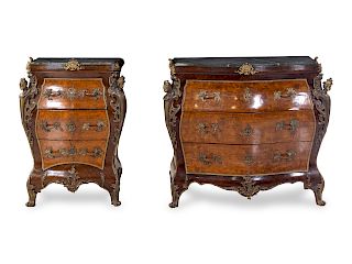 Two En Suite Louis XV Style Bronze Mounted Burlwood Chests of Drawers