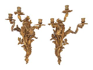 A Set of Four Louis XV Style Gilt Bronze Three-Light Sconces