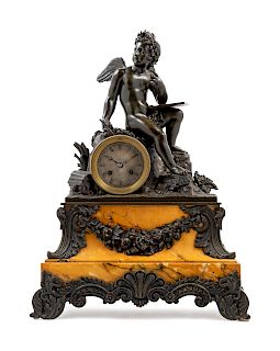 A Louis Philippe Bronze and Marble Figural Mantel Clock 