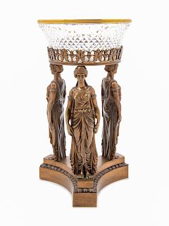 An Empire Style Bronze and Glass Figural Center Bowl