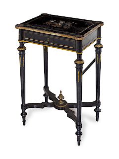 A Napoleon III Ebonized and Marquetry Table