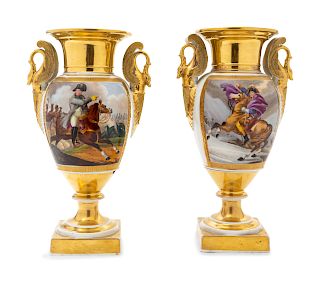 A Pair of Paris Porcelain Napoleonic Urns