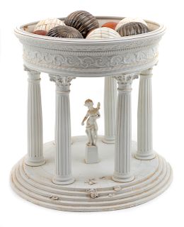 A Grand Tour Style Bisque Architectural Model with a Collection of Bone and Marble Ornaments