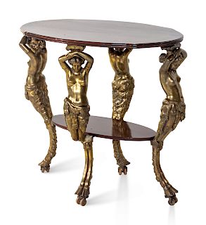 A Neoclassical Style Iron and Mahogany Side Table 