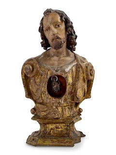 A Continental Painted Reliquary Bust