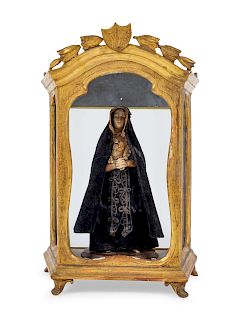 A Continental Giltwood Reliquary with a Painted Figure of a Saint