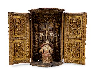 A Continental Giltwood Reliquary with a Figure of a Saint