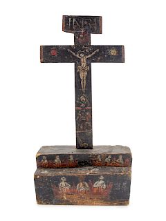 A Continental Painted Wood Crucifix 