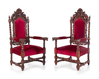 A Pair of Renaissance Revival Carved Open Armchairs
Height 52 1/2 inches.