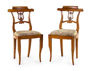 A Pair of Italian Fruitwood Side Chairs