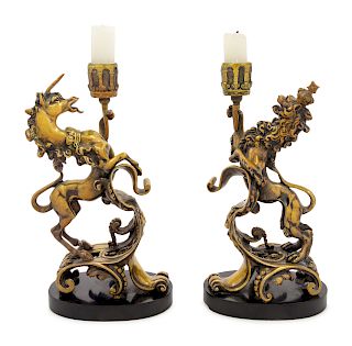 A Pair of Continental Bronze Figural Candlesticks