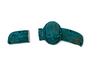 An Egyptian Faience Winged Scarab