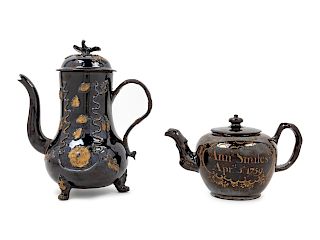 A Staffordshire or Lancashire Blackware Teapot and a Similar Coffee Pot