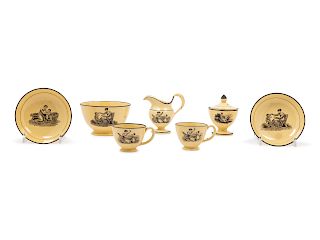 Seven Staffordshire Transfer-Decorated Stoneware Tea Service Articles
