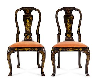 A Pair of Queen Anne Style Chinoiserie-Decorated Side Chairs