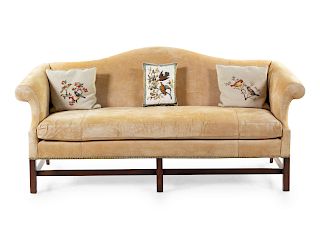 A George III Style Suede-Upholstered Mahogany Sofa